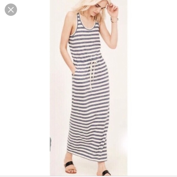 grey and white striped maxi dress